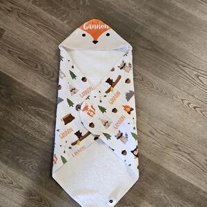 Fox Hooded Baby Towel - White and Orange
